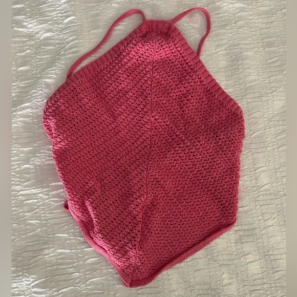 Free People FP BEACH June Fauxchet Sweater Halter Top Pink Size Small - Picture 2 of 5